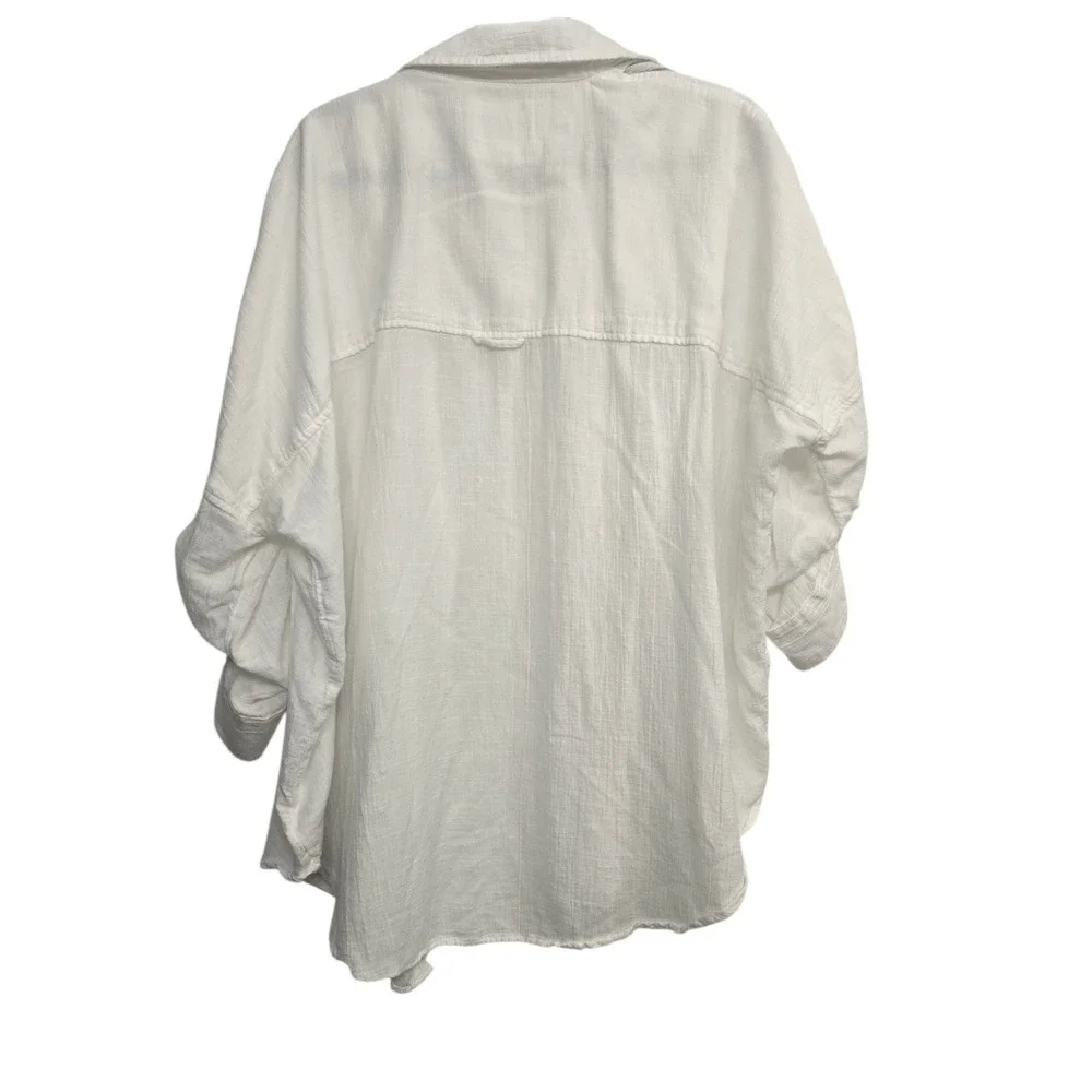 American Eagle White Oversized Button Up Shirt S Coastal Grandmother Beachy Boho
